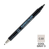 Маркер ZIG С.03 Kurecolor Fine & Brush for Manga (2 пера: пензель + т.п) Cool gray 3 (Прохолодний сірий 3