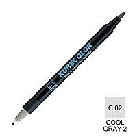 Маркер ZIG С.02 Kurecolor Fine & Brush for Manga (2 пера: пензель + т.п)Cool gray 2 (Прохолодний сірий 2)