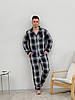 Тепла зимова фланелева чоловіча піжама-трійка штани сорочка та футб одяг для дому та сну темно-синій, фото 3