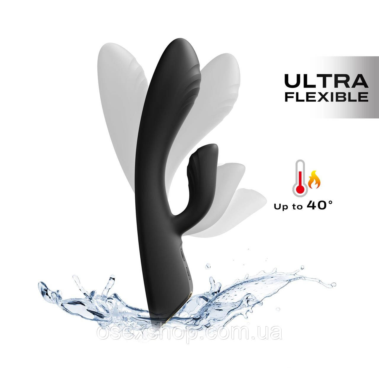 Вібратор-кролик із підігрівом Dorcel FLEXI RABBIT BLACK, гнучке дуло, фото 1