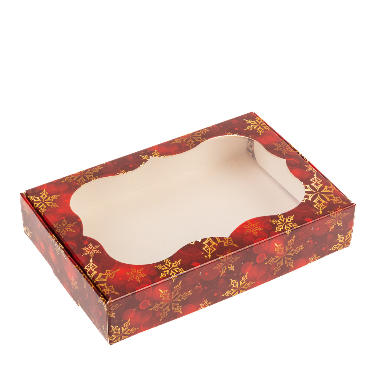 Коробка 150х100х30 для пряника з вікном "Сніг", червона, фото 1