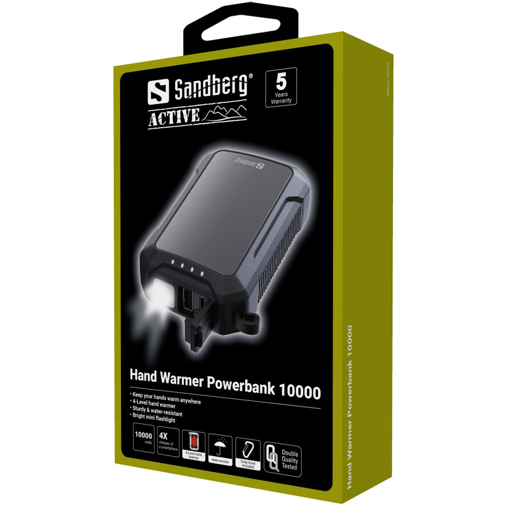 УМБ SANDBERG HAND WARMER З ОБІГРЯЧОМ РУК 10000 MAH 2A, USB, TYPE-C IN, LED ЛАХТАН 1W