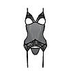 Корсет із підв’язками та ажурним ліфом Passion CHRISTA CORSET L/XL, black, стрінги в комплекті, фото 5
