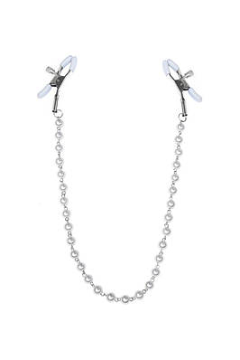 Затискачі для сосків із перлами Feral Feelings — Nipple clamps Pearls, срібло/білий