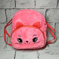 Рюкзак сумка детский меховый Котик розовый 20х18 см