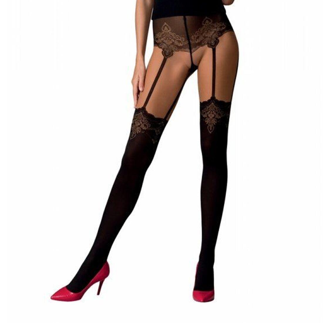 Колготки з ефектом панчох на підв'язках Passion TI112 1/2 (60/20 den), nero-gold, фото 1