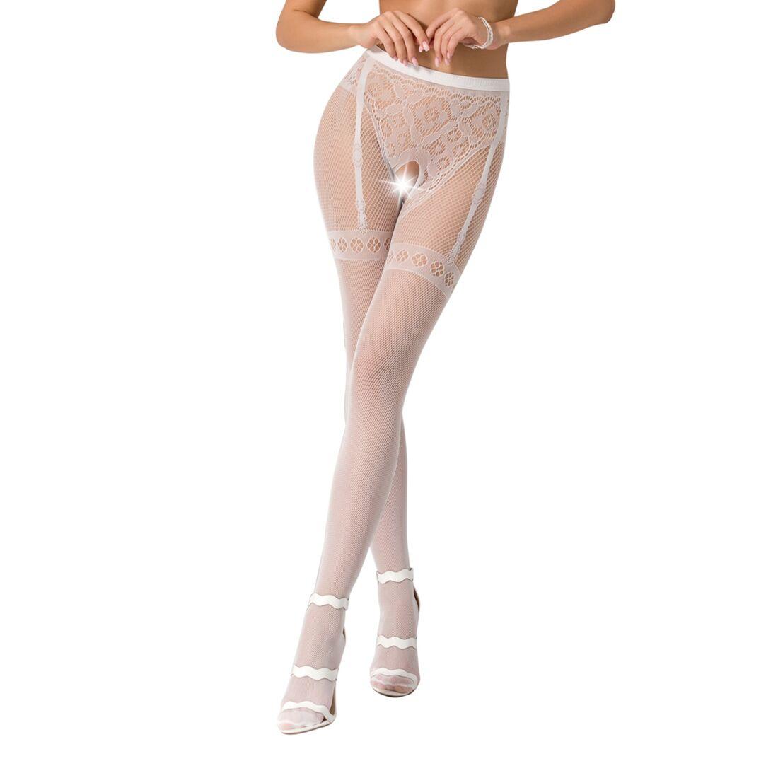 Колготки-бодістокінги Passion S012 One Size, White, імітація панчіх, пояса та мереживних трусиків, фото 1