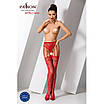 Сітчасті панчохи-стокінги Passion S016 One Size, Red, імітація ажурного пояса з гартерами, фото 2