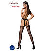 Сітчасті панчохи-стокінги Passion S018 One Size, Black, імітація пояса, сітка з вертикальними смужка, фото 4