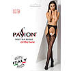 Сітчасті панчохи-стокінги Passion S018 One Size, Black, імітація пояса, сітка з вертикальними смужка, фото 7