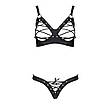 Комплект з екошкіри CELINE BIKINI black XXL/XXXL — Passion: відкритий бра зі стрічками, стринги зі шнуро, фото 3
