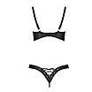 Комплект з екошкіри CELINE BIKINI black XXL/XXXL — Passion: відкритий бра зі стрічками, стринги зі шнуро, фото 4