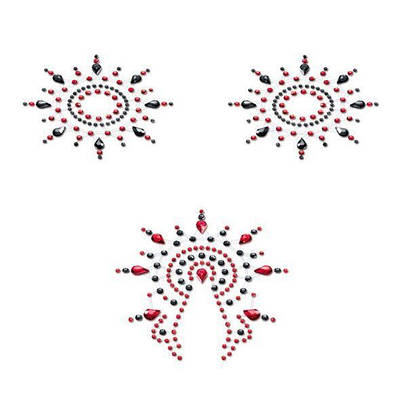 Пестіс із кристалів Petits Joujoux Gloria set of 3 — Black/Red, прикраса на груди та вульву