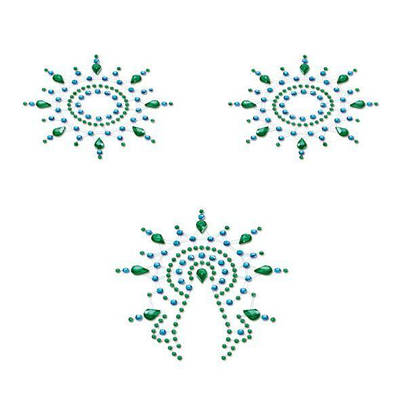 Пестіс із кристалів Petits Joujoux Gloria set of 3 — Green/Blue, прикраса на груди та вульву