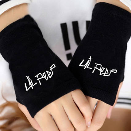 Рукавички без пальців Lil Peep Аніме Чорні, фото 1