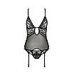 Корсет з декольте Passion ERZA CORSET XXL/XXXL, black, пажі, трусики, напівпрозорий, фото 3