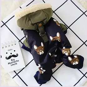 Зимовий комбінезон для собак з принтом бульдогів S