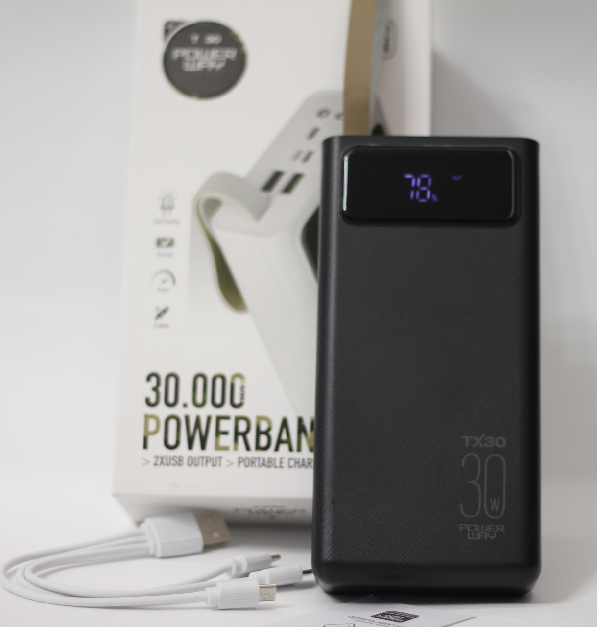Повербанк Power Bank Power Way TX-30 30000mAh / реальна ємність / Чорний / з підтримкою швидкої зарядки