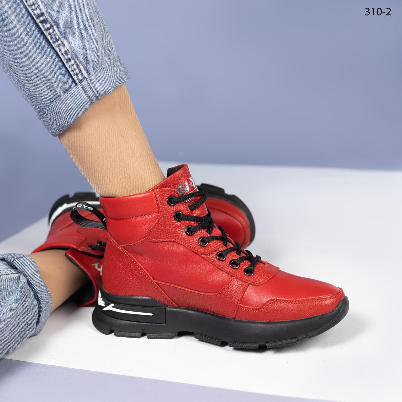 Жіночі черевики зимові кросівки шкіряні спортивні червоні. Натуральна шкіра Зима Хутро Розмір 36 37