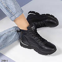Женские ботинки кроссовки зимние кожаные спортивные черные Натуральная кожа Зима Мех Размер 36 38 41