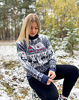 Женский новогодний свитер с оленями темно-синий M, L, XL