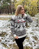 Жіночий новорічний светр з оленями білий M, L, XL