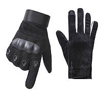 Зимние теплые тактические перчатки с флисовой подкладкой Черные L 18-20 см.