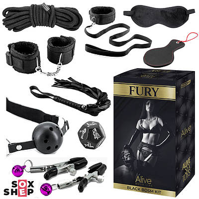 Набір для BDSM Alive FURY Black BDSM Kit, 10 предметів