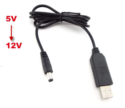 USB кабель живлення (DC 5.5 x 2.1 мм) з перетворювачем 5v на 12v для роутерів.