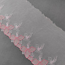 Ажурне мереживо, вишивка на сітці: рожева нитка по рожевій сітці, ширина 23 см