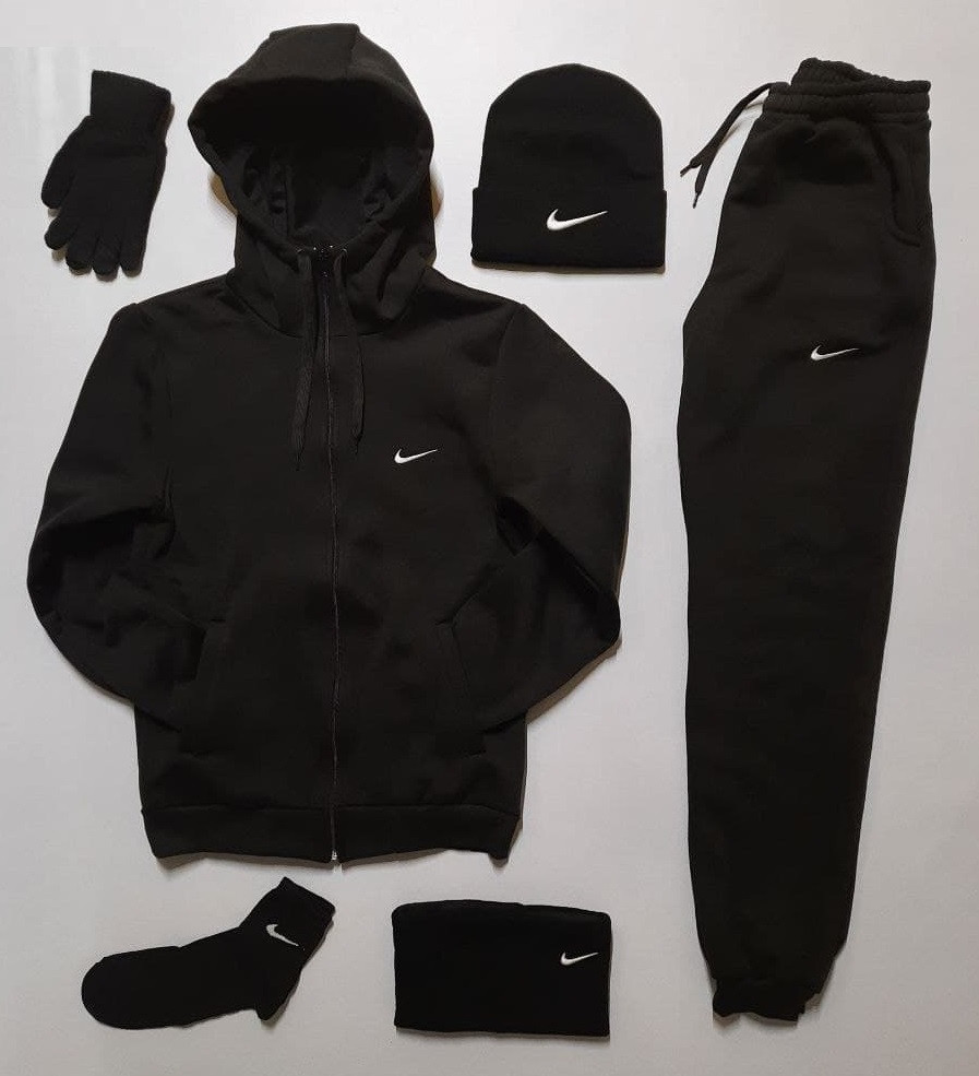 5 в 1 Спортивний костюм чоловічий Nike Утеплений, шапка, бафф, рукавички, шкарпетки