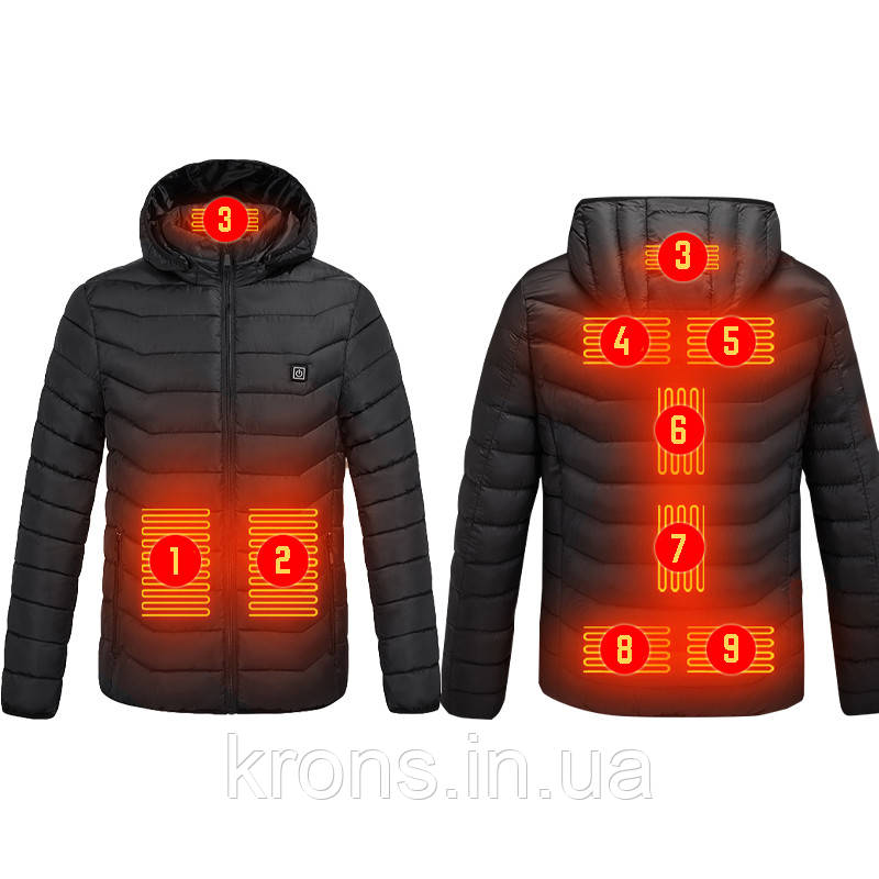 Куртка з підігріванням від повербанка USB M09-4 L Black 4 зони підігрівання для туризму риболовлі активного відпочинку, фото 1