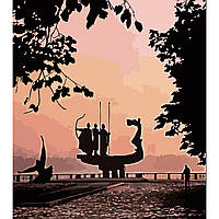 Картина за номерами Strateg ПРЕМІУМ Пам&apos;ятник засновникам на світанку з лаком розміром 40х50 см SY6553