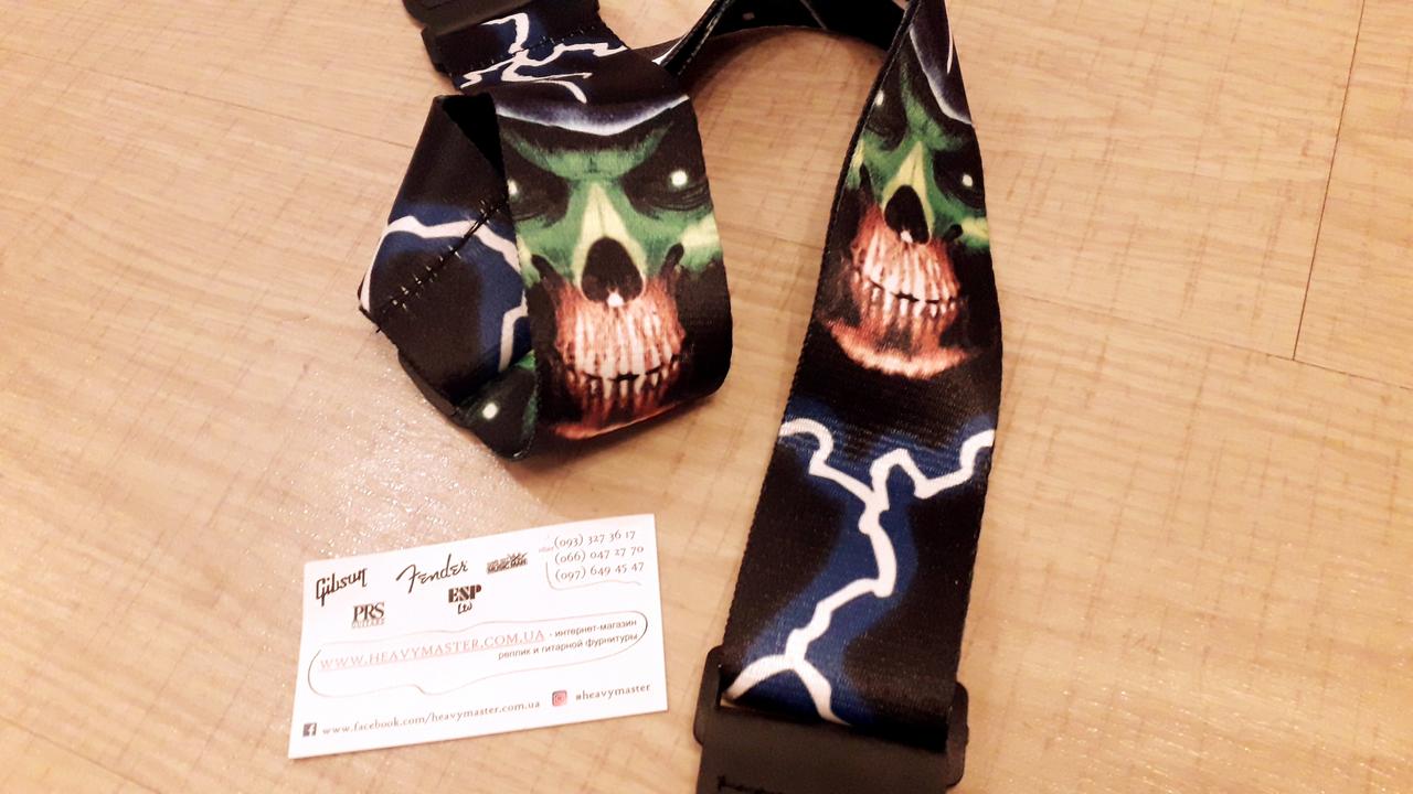 Ремінь для акустичної гітари електрогітари електрогітарі ремінь блискавка та череп, фото 1