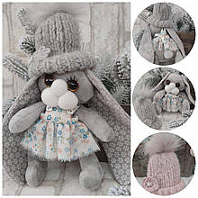 Текстильна авторська іграшка кролик , символ року кролик, кролик ручна робота, кролик-дівчинка в платті
