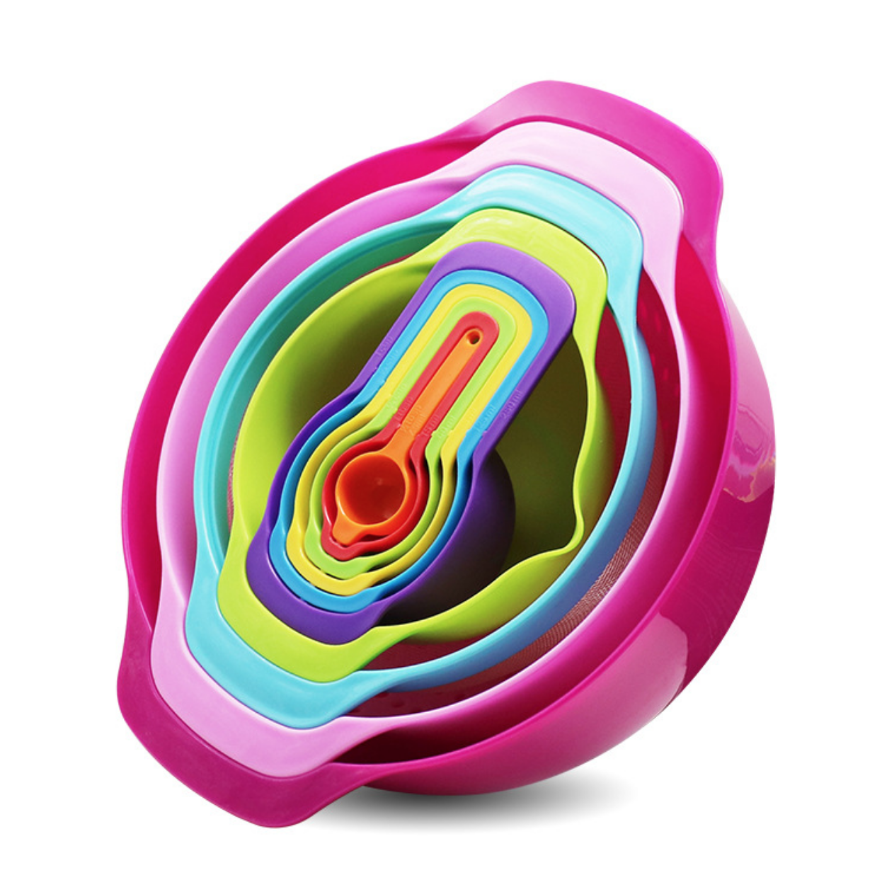 Набір кухонних мисок із мірними ложками Веселка 10 в 1, фото 1