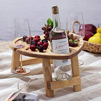 Деревянный винный столик для закусок на 2 бокала - 35 см