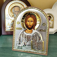 Грецька срібна ікона Ісус Христос з позолотою Silver Axion