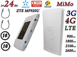 Повний комплект для 4G/LTE/3G c ZTE MF920u + Антена планшетна MIMO 2×24dbi (48 дб) 698-2690 МГц УКР!