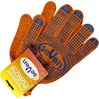 Перчатки трикотажные Seven рабочие оранжевые с ПВХ синей точкой 10 класс 703/78412/877