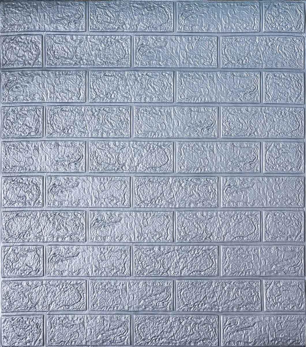 Самоклеюча декоративна 3D панель під срібну цеглу 700x770x4 мм, фото 1
