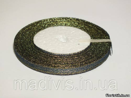 Стрічка парча синя із золотом 6 мм., фото 1