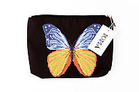 Косметичка для вишивки бисером "Желто-голубая бабочка", черная, КОС91Ч, 250*180*40мм