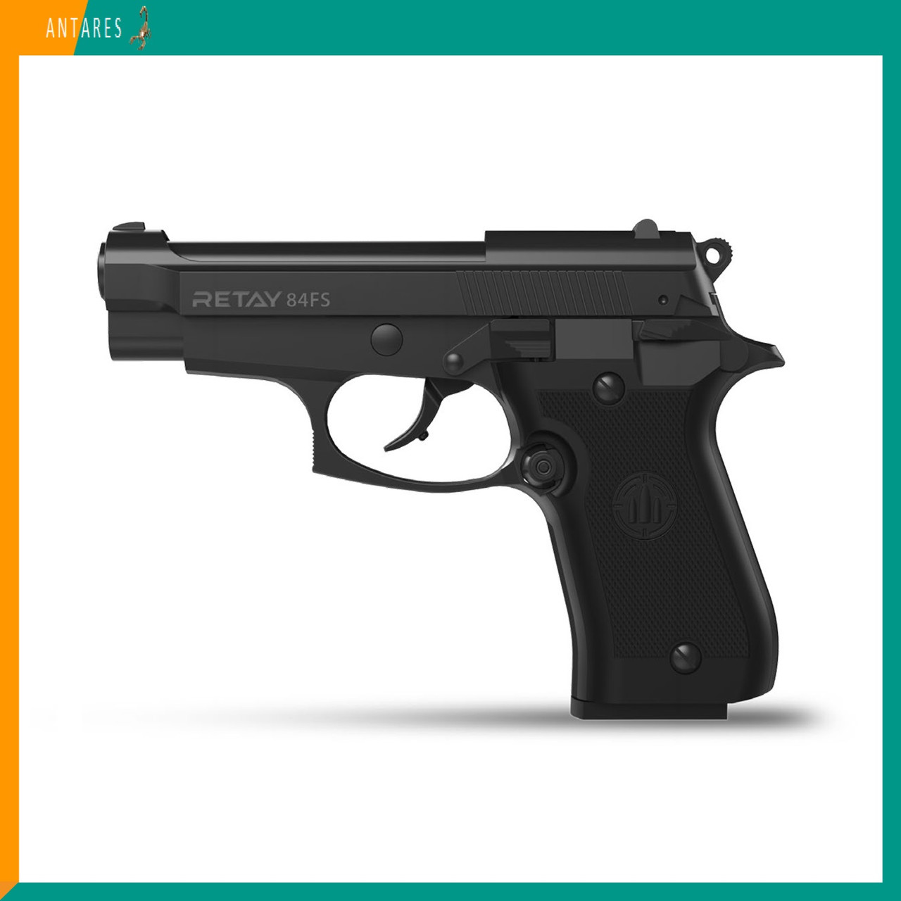 Пістолет стартовий Retay 84FS Beretta 84 сигнально-шумовий пугач під холостий патрон чорний (R630100B) Ретай Беретта 84