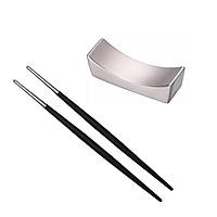 Комплект серебряной подставки и палочек для суши серебро с черной ручкой REMY-DECOR для дома.