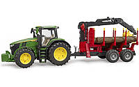 Игрушка Bruder Трактор John Deere 7R350 с прицепом, манипулятором и бревнами 1:16 (03154)