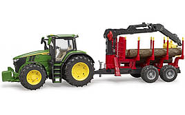 Іграшка Bruder Трактор John Deere 7R350 з причепом, маніпулятором та колодами 1:16 (03154)