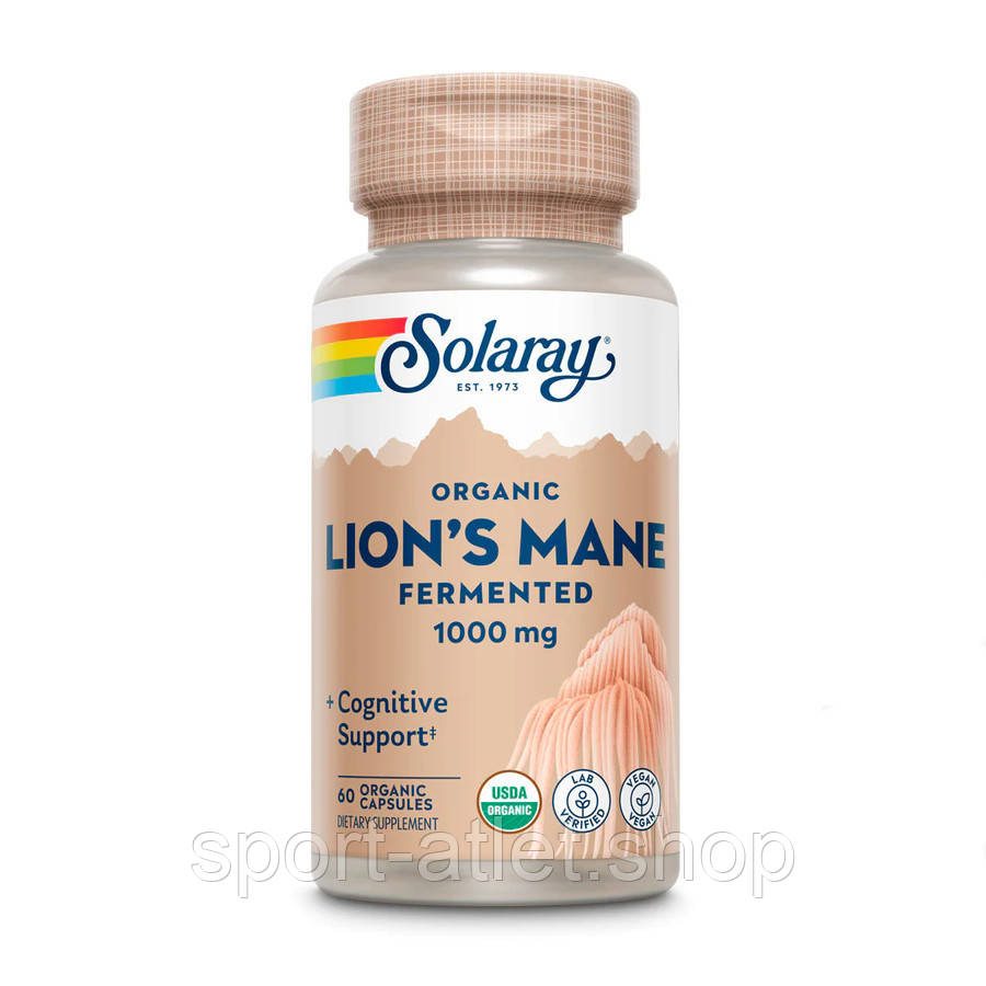 Натуральна добавка Solaray Fermented Lion's Mane Mushroom, 60 вегакапсул, фото 1