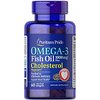 Жирные кислоты Puritan's Pride Omega 3 Fish Oil 1000 mg Plus Cholesterol Support, 60 капсул