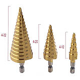 Crownman Набір із 3 свердел східчастих діаметр 4-20 мм 4-32 мм 4-12 мм нітрид титану, фото 2